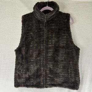 Andrea Faye Faux Fur Full Zip Brown Vest Pockets Women's Size XL Made in USA